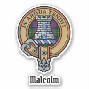 Clan Malcolm Wapen over Tartan Sticker