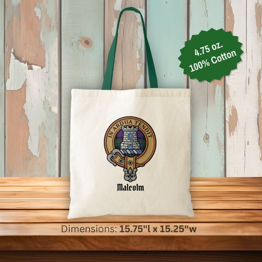 Clan Malcolm Wapen over Tartan Tote Bag