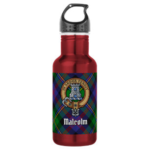 Clan Malcolm Wapen over Tartan Waterfles
