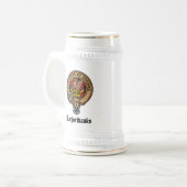 Clan Marjoribanks Crest over Tartan Bierpul (Voorkant links)