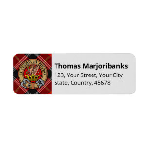 Clan Marjoribanks Crest over Tartan Etiket