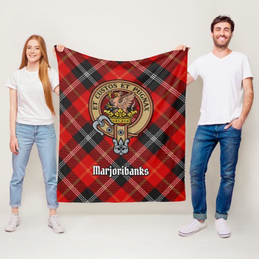 Clan Marjoribanks Crest over Tartan Fleece Deken (In situ)