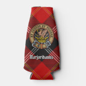 Clan Marjoribanks Crest over Tartan Flesjeskoeler (Voorkant)