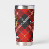 Clan Marjoribanks Crest over Tartan Geïsoleerde Drinkbeker (Links)