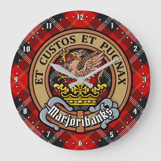 Clan Marjoribanks Crest over Tartan Grote Klok (Voorkant)