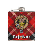 Clan Marjoribanks Crest over Tartan Heupfles (Voorkant)