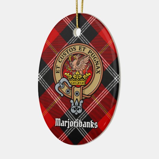 Clan Marjoribanks Crest over Tartan Keramisch Ornament (Links)