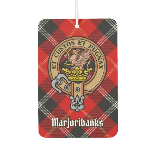 Clan Marjoribanks Crest over Tartan Luchtverfrisser (Voorkant)