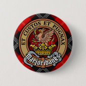 Clan Marjoribanks Crest over Tartan Ronde Button 5,7 Cm (Voorkant)