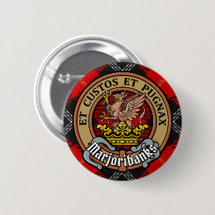 Clan Marjoribanks Crest over Tartan Ronde Button 5,7 Cm