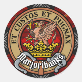 Clan Marjoribanks Crest over Tartan Ronde Sticker