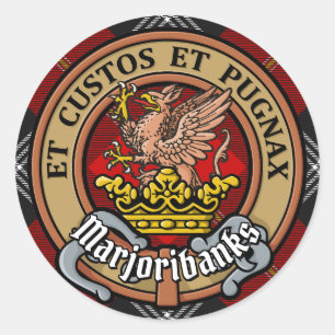 Clan Marjoribanks Crest over Tartan Ronde Sticker