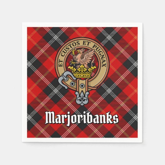 Clan Marjoribanks Crest over Tartan Servet (Voorkant)