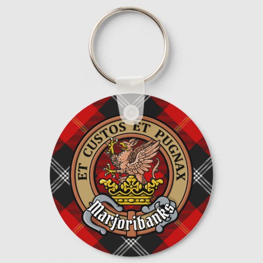 Clan Marjoribanks Crest over Tartan Sleutelhanger (Voorkant)