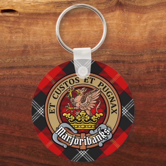 Clan Marjoribanks Crest over Tartan Sleutelhanger (Voorkant)