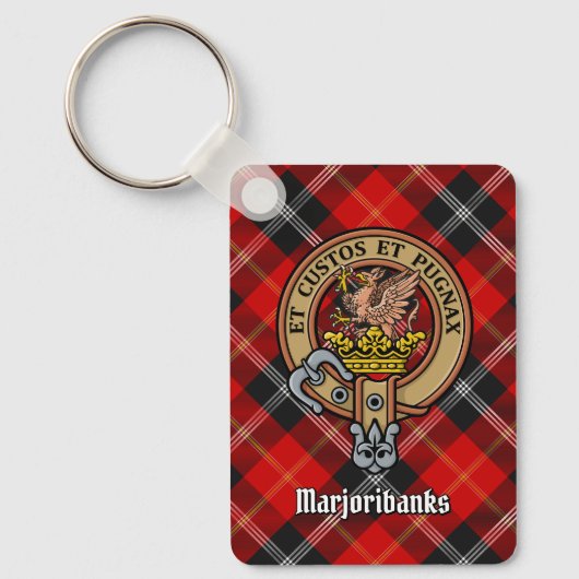 Clan Marjoribanks Crest over Tartan Sleutelhanger (Voorkant)