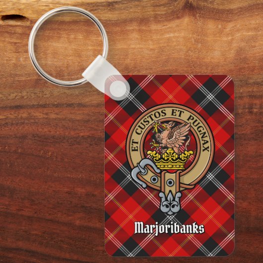 Clan Marjoribanks Crest over Tartan Sleutelhanger (Voorkant)