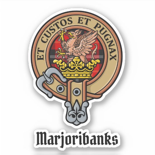 Clan Marjoribanks Crest over Tartan Sticker (Voorkant)