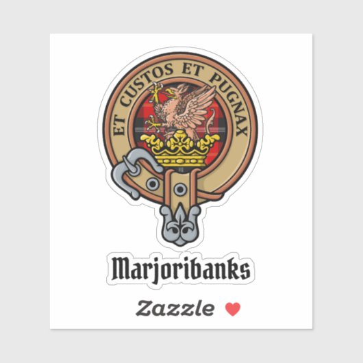 Clan Marjoribanks Crest over Tartan Sticker (Vel)