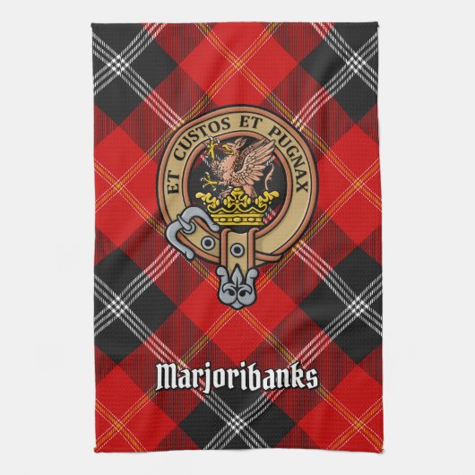 Clan Marjoribanks Crest over Tartan Theedoek (Verticaal)