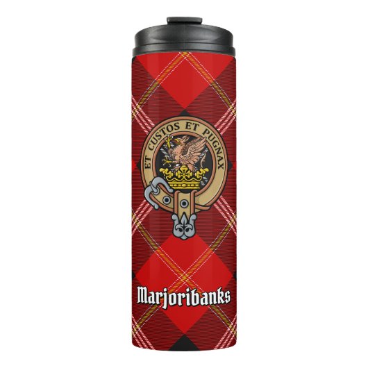 Clan Marjoribanks Crest over Tartan Thermosbeker (Voorkant)