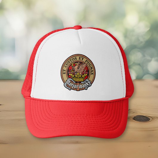 Clan Marjoribanks Crest over Tartan Trucker Pet