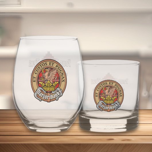 Clan Marjoribanks Crest over Tartan Whisky Glas