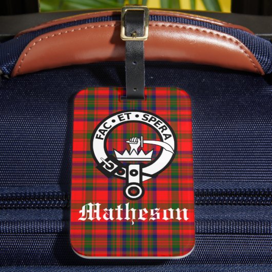 Clan Matheson Crest Badge en Tartan Bagagelabel (Voorkant Insitu 2)