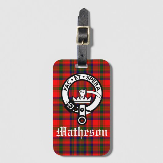 Clan Matheson Crest Badge en Tartan Bagagelabel (Voorkant (verticaal))