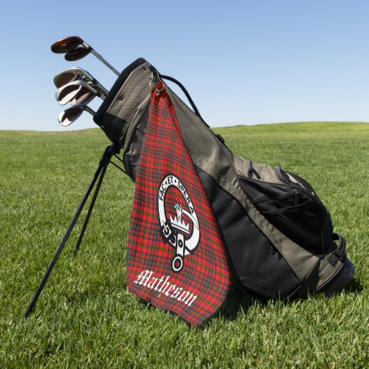 Clan Matheson Crest Badge en Tartan Golfhanddoek (Groen)