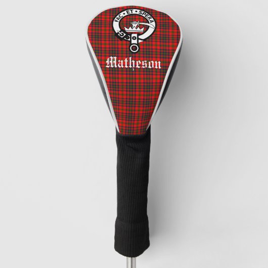 Clan Matheson Crest Badge en Tartan Golfheadcover (Voorkant)