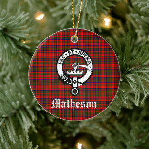 Clan Matheson Crest Badge en Tartan Keramisch Ornament