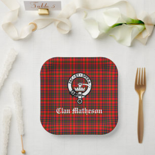 Clan Matheson Crest Badge en Tartan Papieren Bordje
