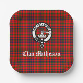 Clan Matheson Crest Badge en Tartan Papieren Bordje (Voorkant)