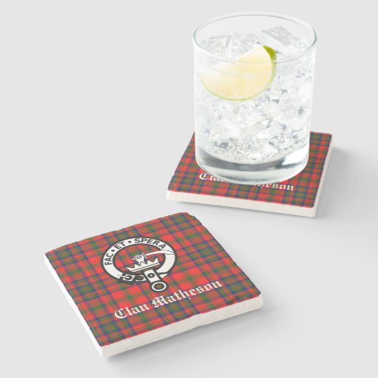 Clan Matheson Crest Badge en Tartan Stenen Onderzetter (Zijkant)