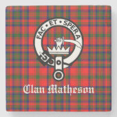 Clan Matheson Crest Badge en Tartan Stenen Onderzetter (Voorkant)