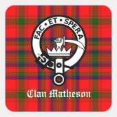 Clan Matheson Crest Badge en Tartan Vierkante Sticker (Voorkant)