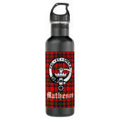 Clan Matheson Crest Badge en Tartan Waterfles (Voorkant)
