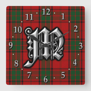 Clan Maxwell Letter M Monogram Red Green Tartan Vierkante Klok