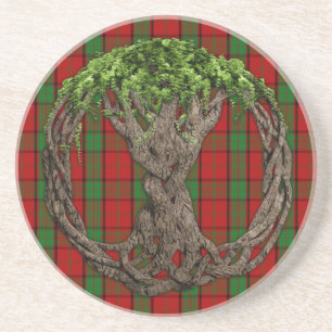 Clan Maxwell Tartan en Keltische Levensboom Zandsteen Onderzetter
