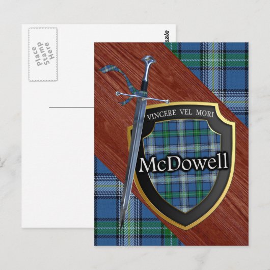 Clan McDowell Tartan Sword & Shield Briefkaart (Voorkant / Achterkant)