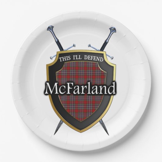 Clan McFarland Tartan Shield & Swords Papieren Bordje (Voorkant)