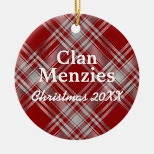 Clan Menzies Scottish Red White Tartan Keramisch Ornament