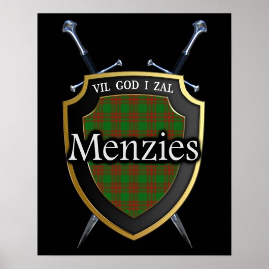Clan Menzies Tartan Scottish Shield & Swords Poster (Voorkant)