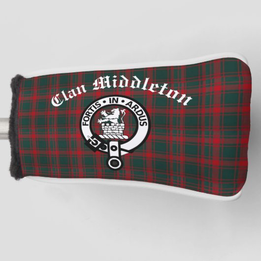 Clan Middleton Crest Badge en Tartan Golfheadcover (Voorkant)