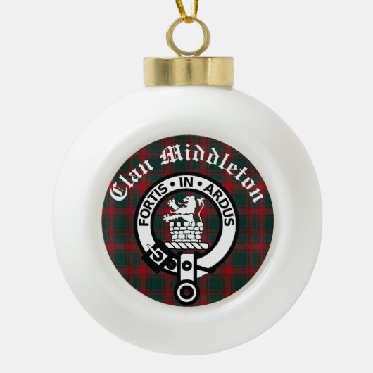 Clan Middleton Crest Badge en Tartan Keramische Bal Ornament (Voorkant)