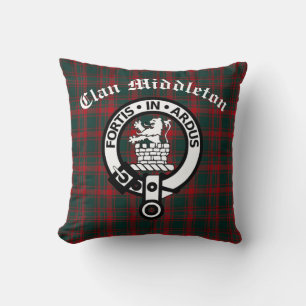 Clan Middleton Crest Badge en Tartan Kussen