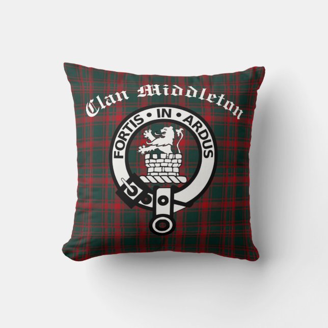 Clan Middleton Crest Badge en Tartan Kussen (Voorkant)