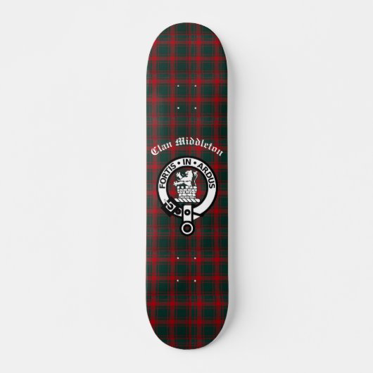 Clan Middleton Crest Badge en Tartan Persoonlijk Skateboard (Voorkant)