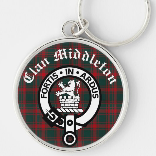 Clan Middleton Crest Badge en Tartan Sleutelhanger (Voorkant)